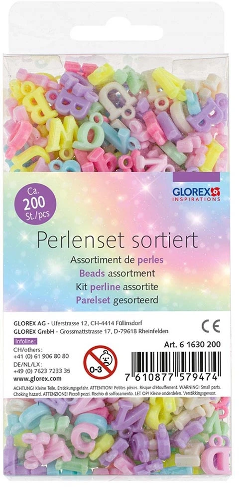 GLOREX Buchstabenperlen 61630200 Pastell-Töne 200 Stück