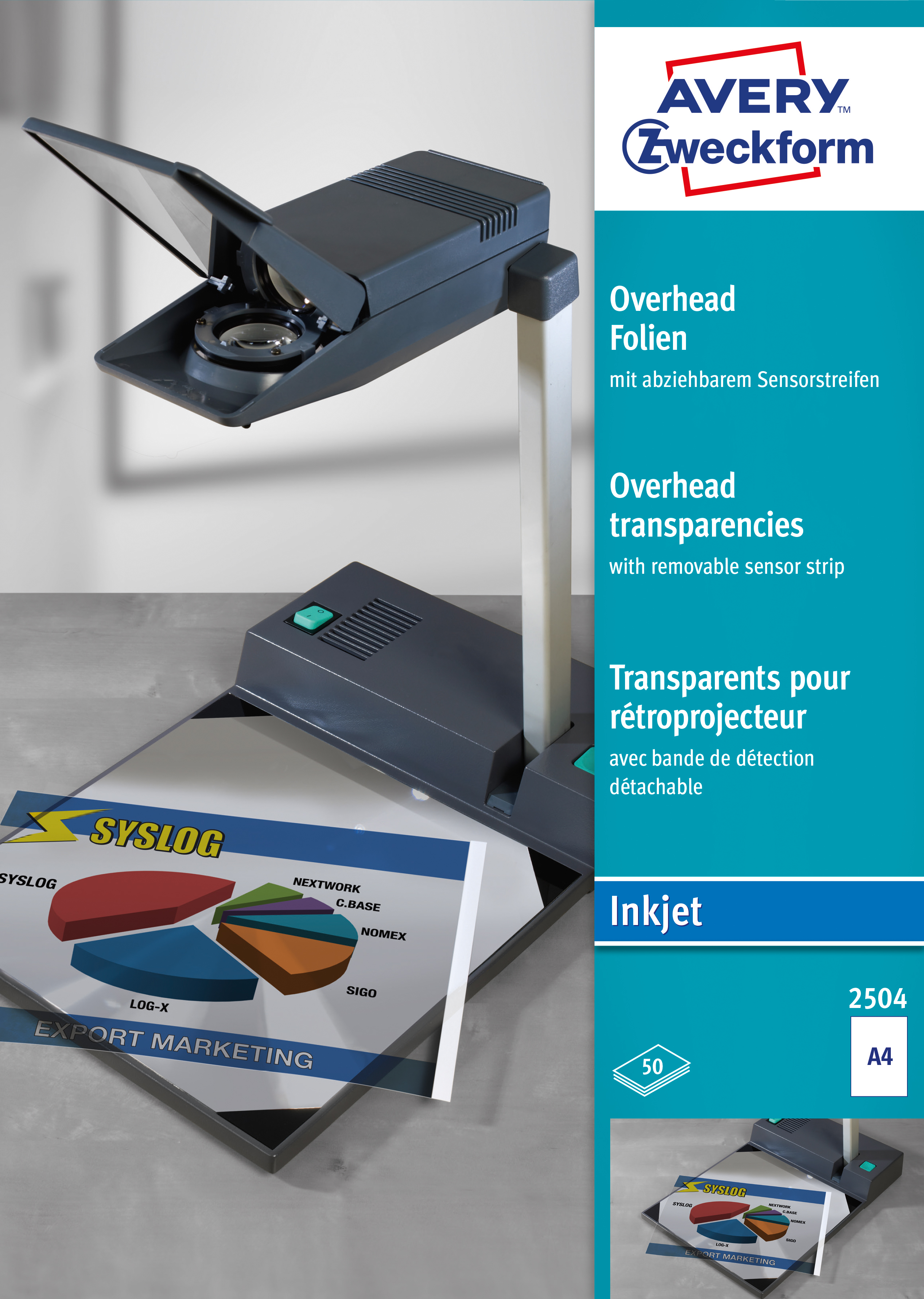 AVERY ZWECKFORM Overhead-Folie A4 2504 0,11mm Inkjet 50 Blatt