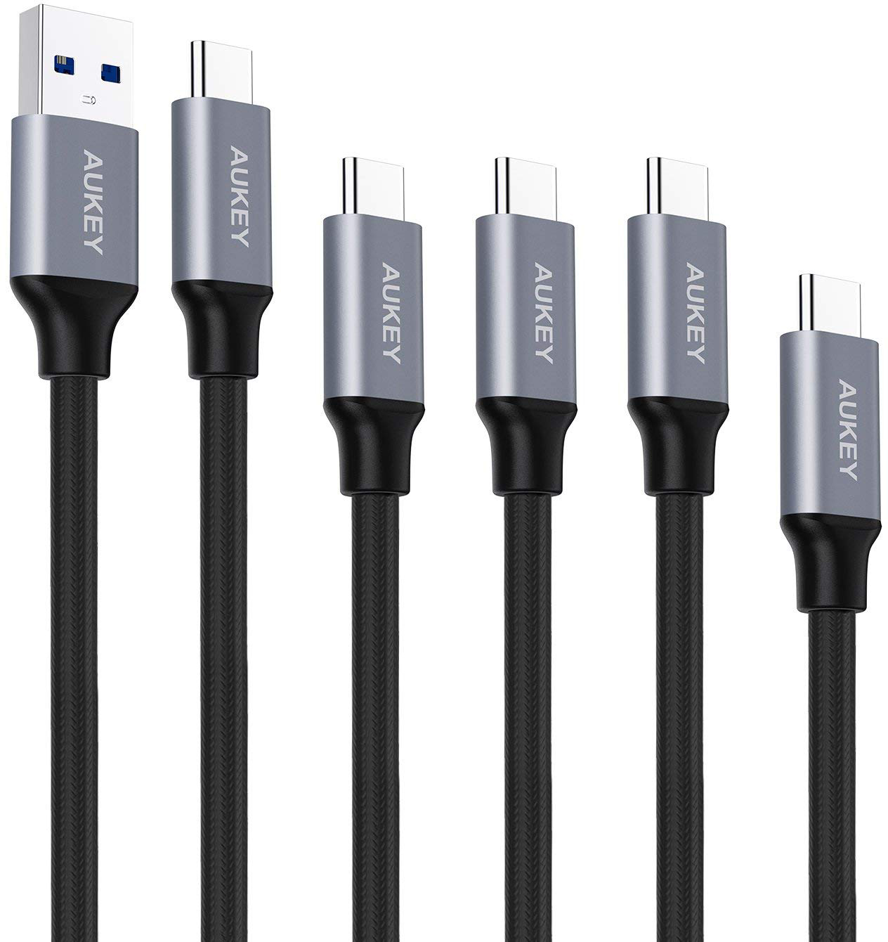 AUKEY ImpulseCable USB-A-to-C bl. CB-CMD2 5Pack 1x2M,3x1M,1x0.3M alu AUKEY ImpulseCable USB-A-to-C bl. CB-CMD2 5Pack 1x2M,3x1M,1x0.3M alu