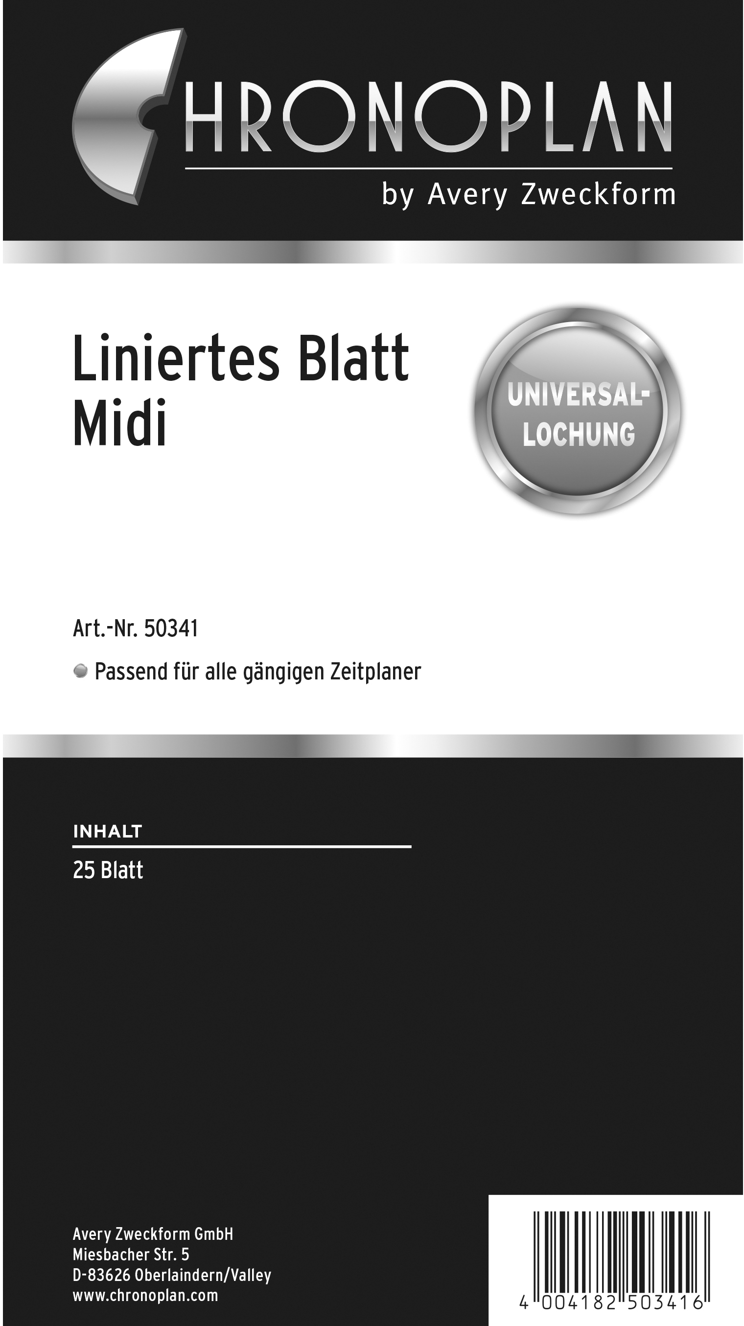CHRONOPLAN Blatt liniert 50341Z.26 25 Blatt Midi