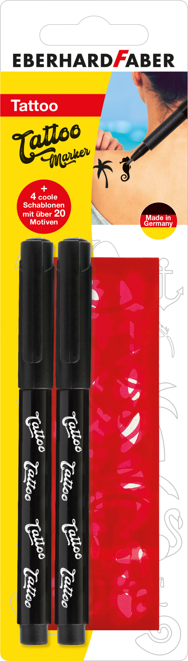 EBERHARD FABER Tattoostifte Set 559597 schwarz, Schablonen 2 Stk.
