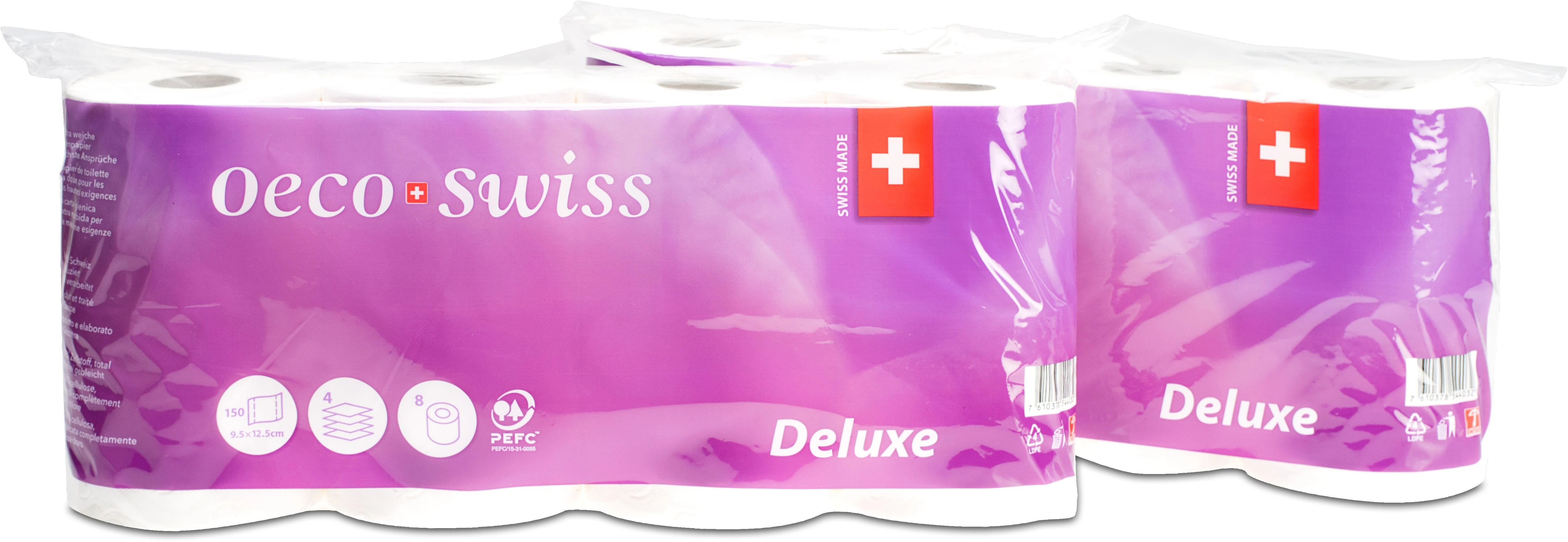 OECO SWISS Toilettenpapier Deluxe 1584427 4-lagig, 8 Rollen à 150 Blatt
