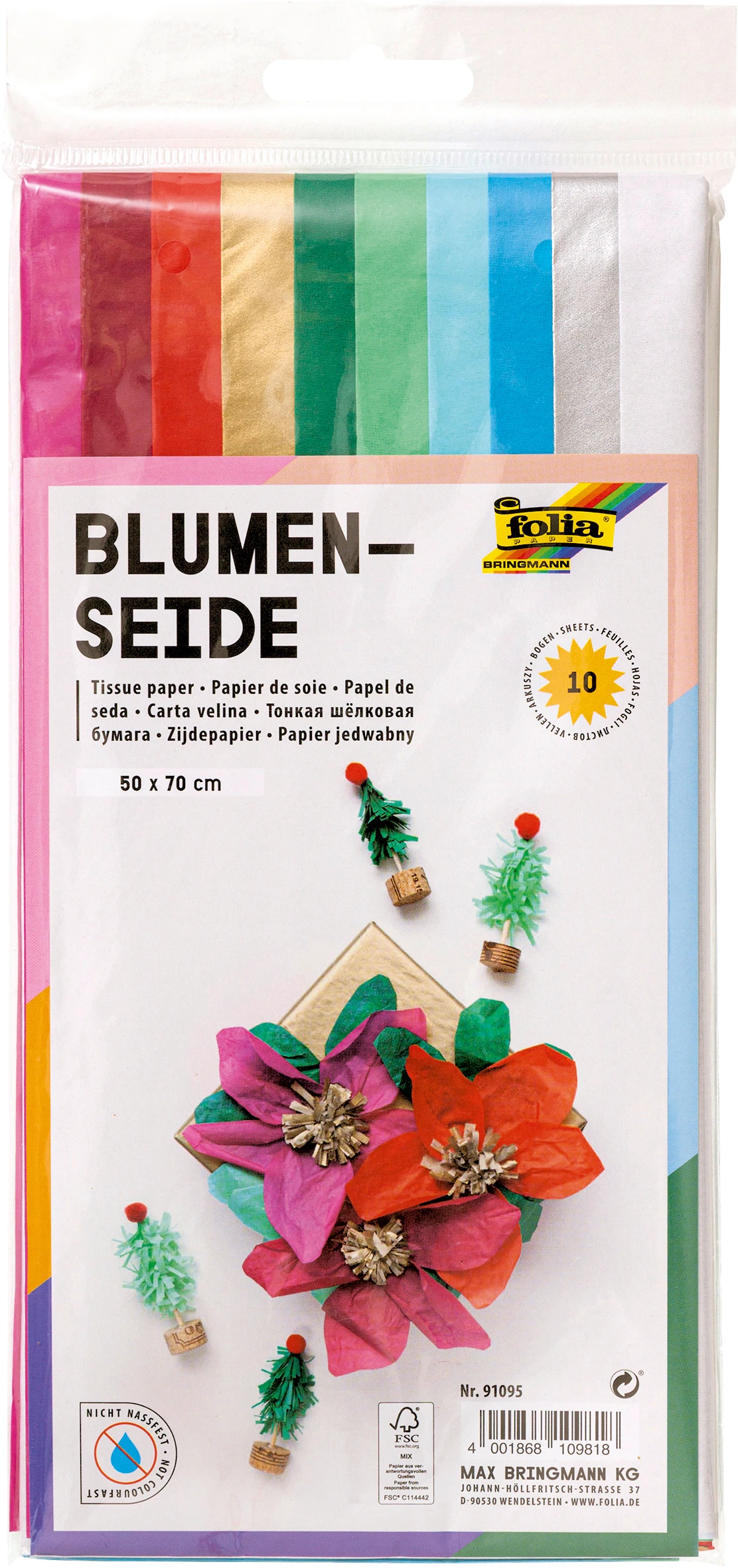 FOLIA Blumenseide 50x70 cm 91095 Weihnachten 10 Bogen