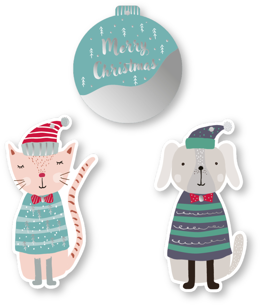 I AM CREATIVE Geschenkanhänger X-mas 4088.8 Katze, Hund & Kugel 9 Stück