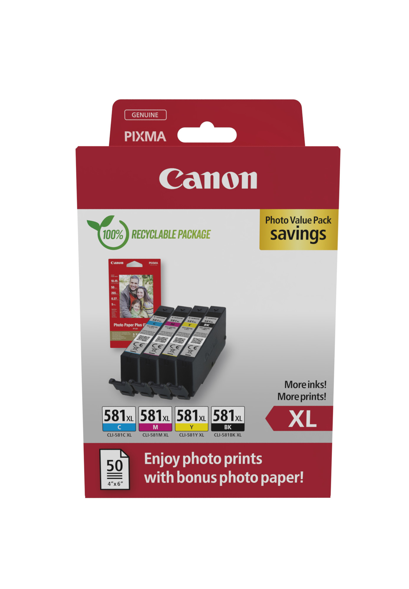 CANON Photo Value Pack XL BKCMY CLI-581XL PIXMA TR7550 PP-201 50Bl.