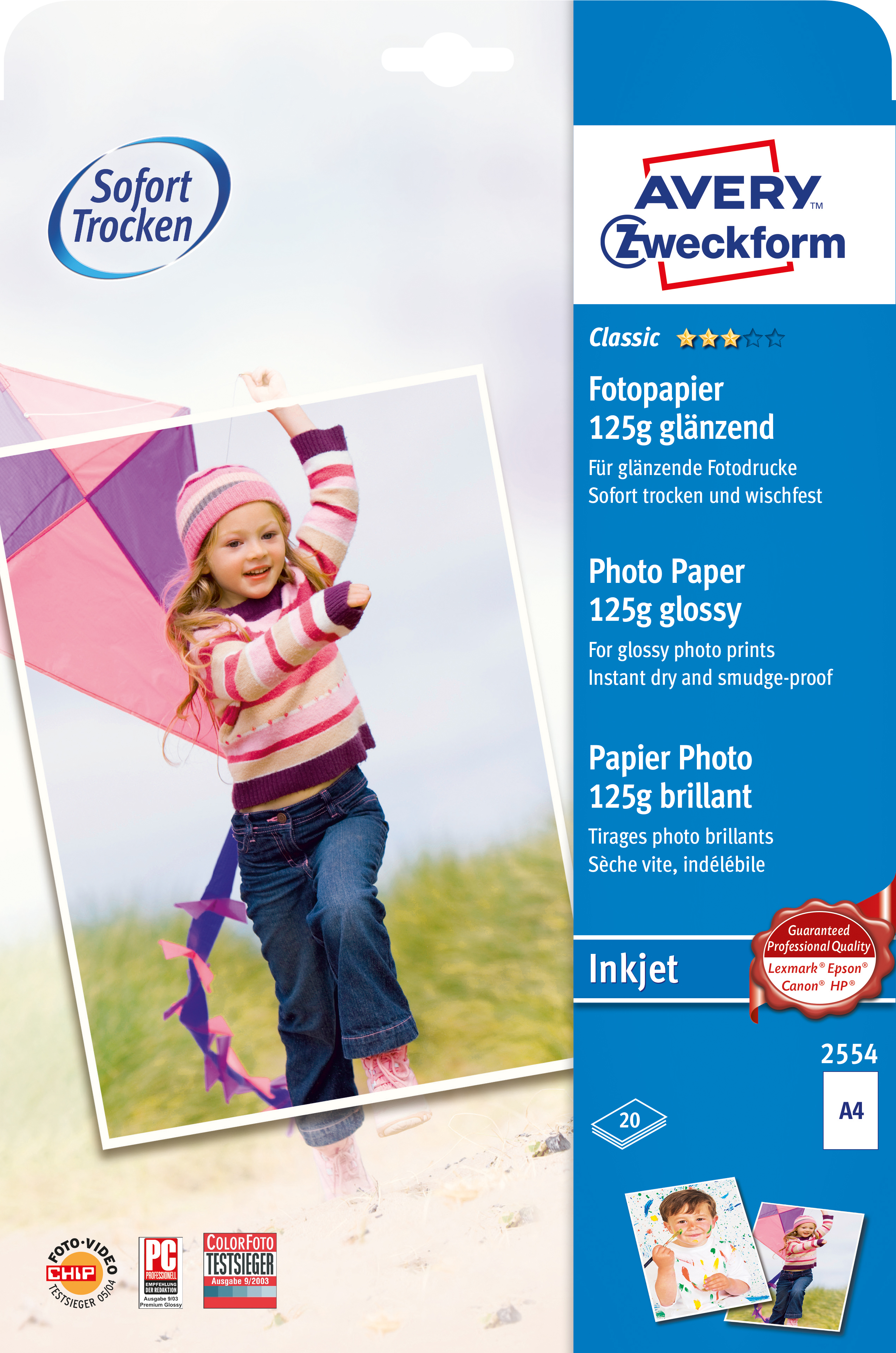 AVERY ZWECKFORM InkJet Fotopapier A4 2554 125g,glossy, weiss 20 Blatt