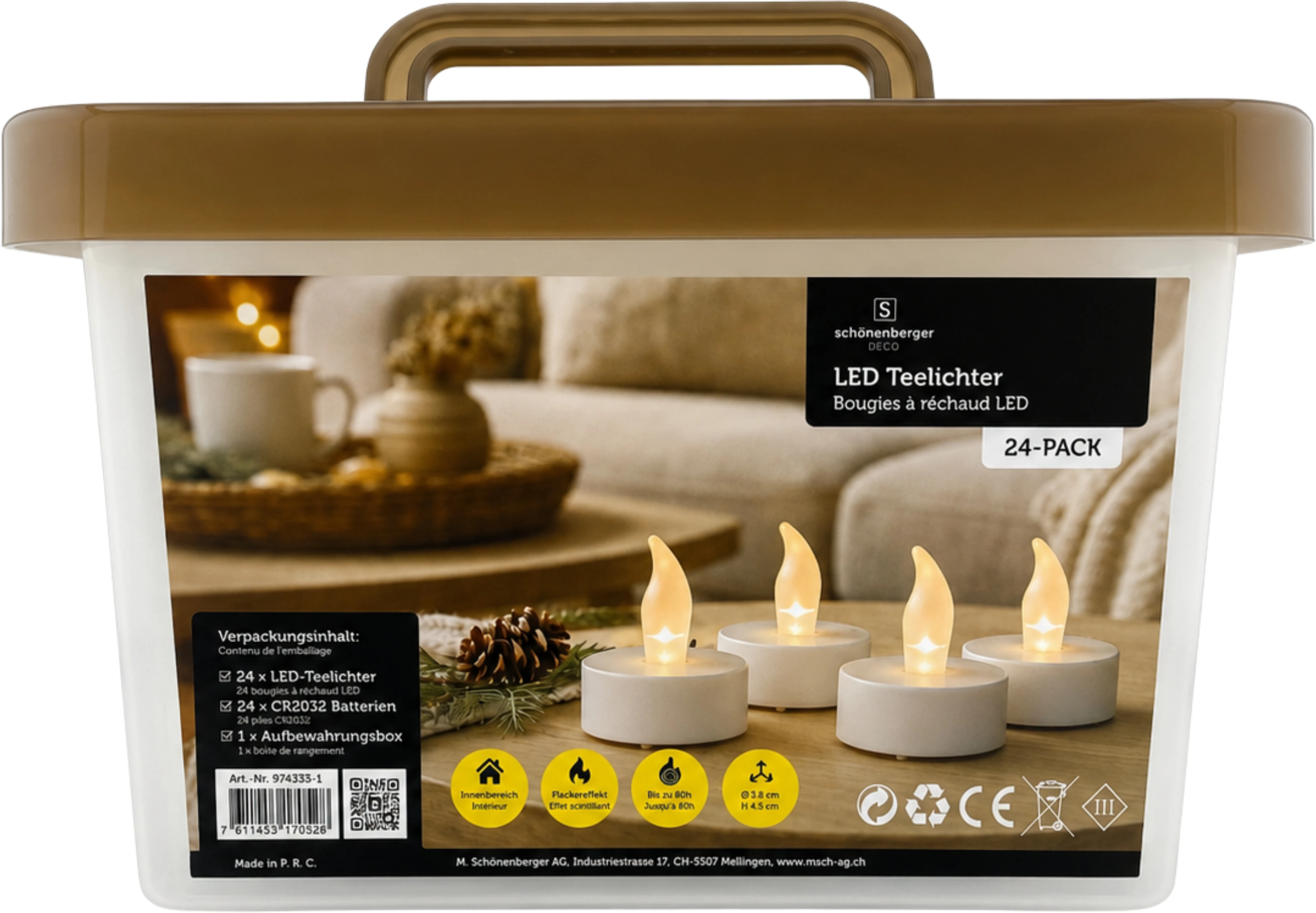 SCHOENENBERGER LED Teelichter Box 97.14373-1 weiss 24 Stück