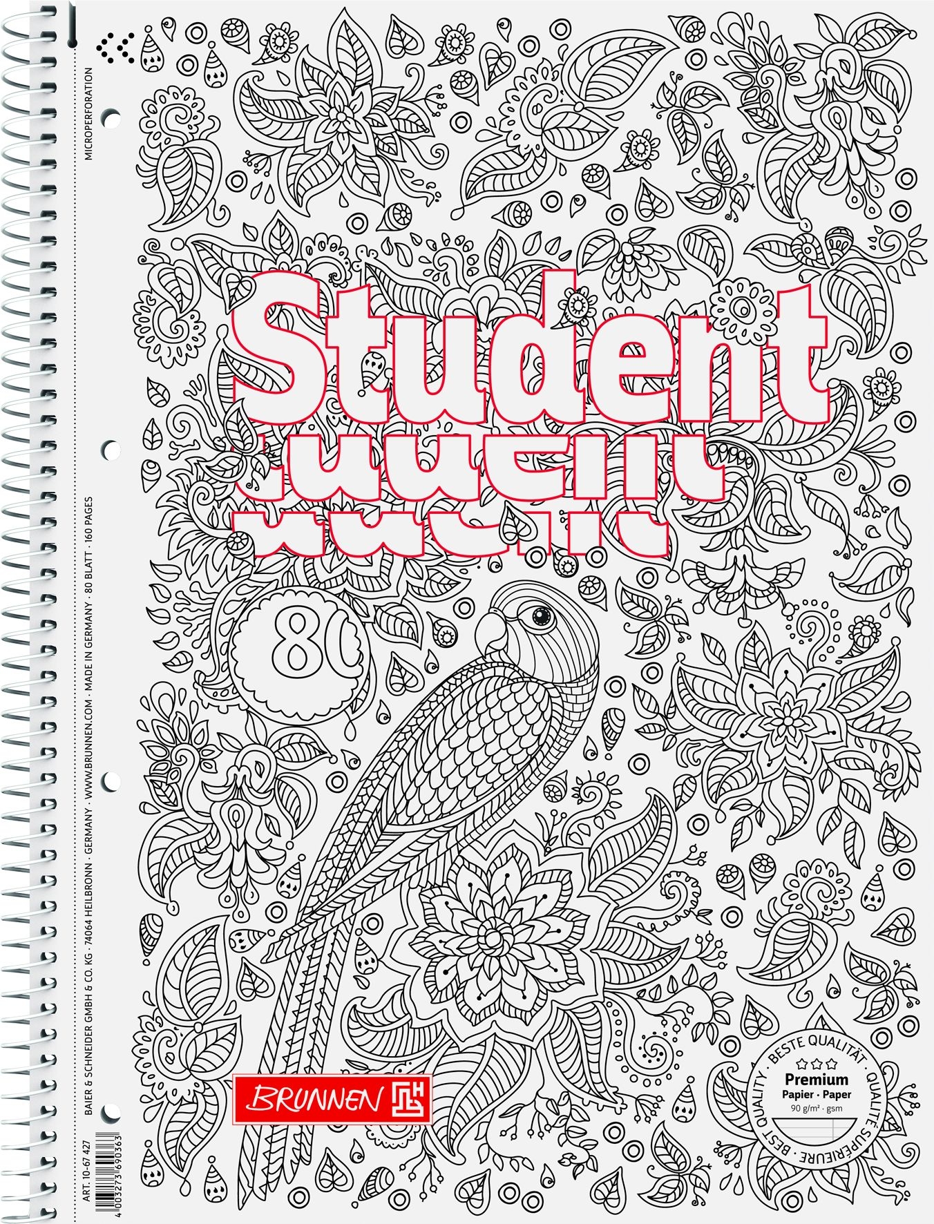 BRUNNEN Collegeblock Student A4 1067427 liniert mit Rand 80 Blatt