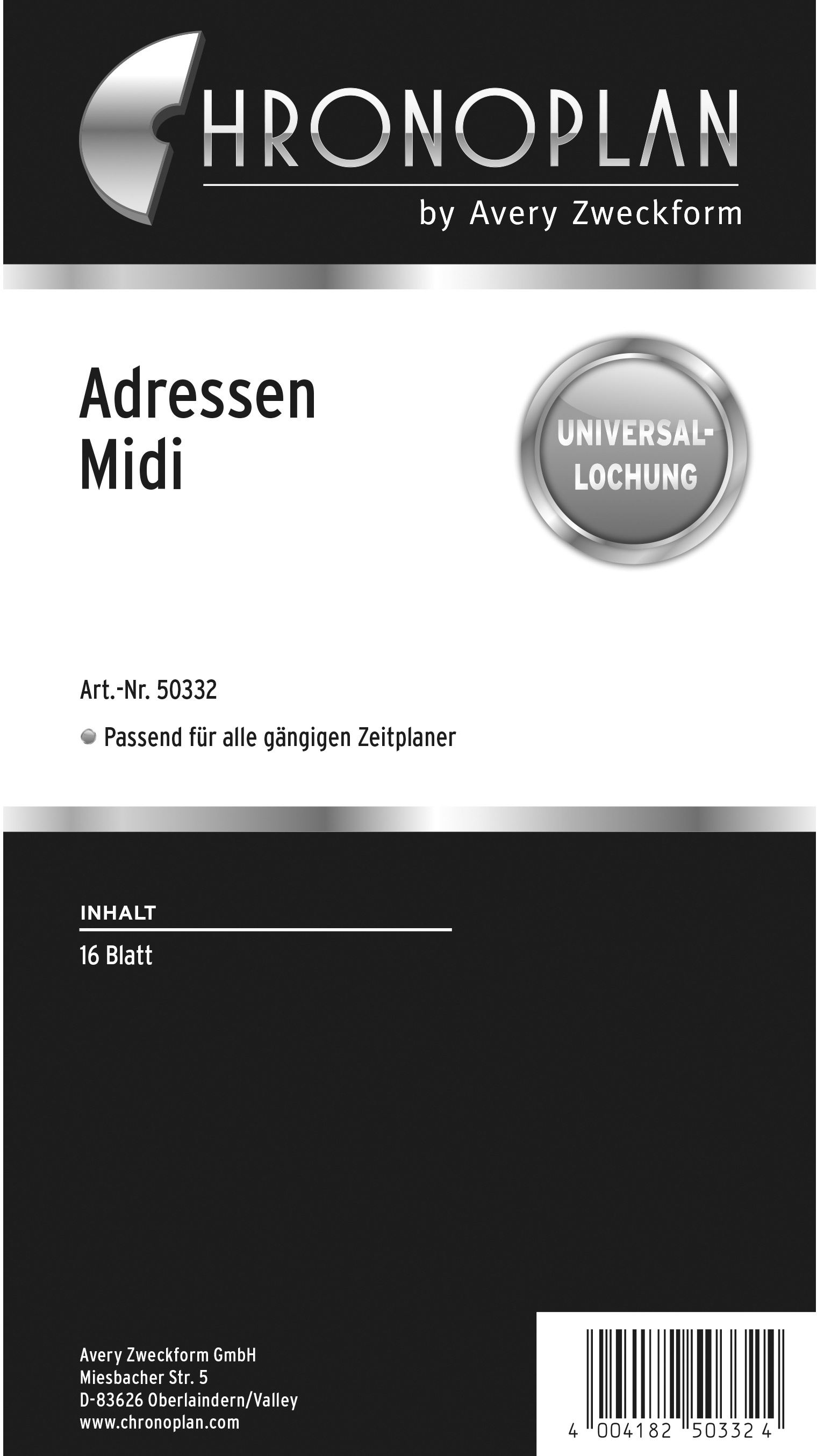 CHRONOPLAN Adressen 50332Z.26 16 Blatt Midi