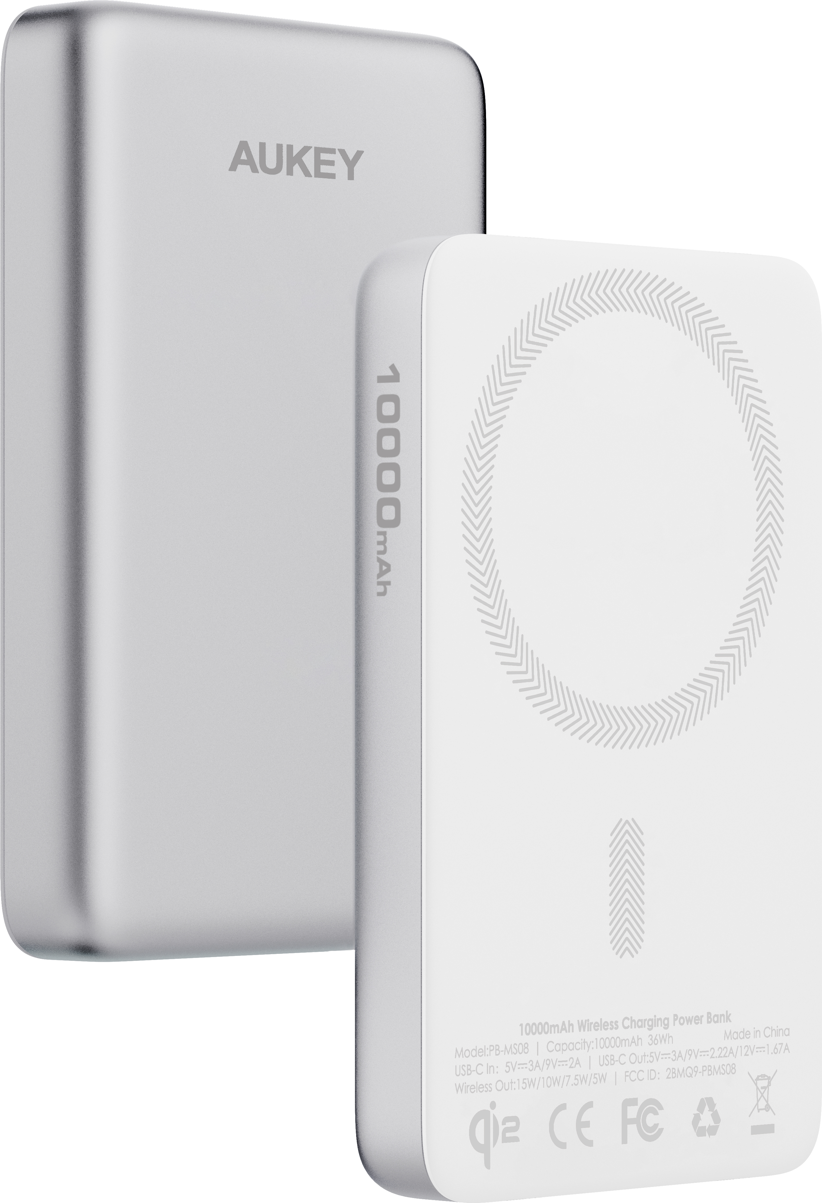AUKEY MagFusion Slim 10000mAh PB-MS08 SW Powerbank Qi2 Wireless,White
