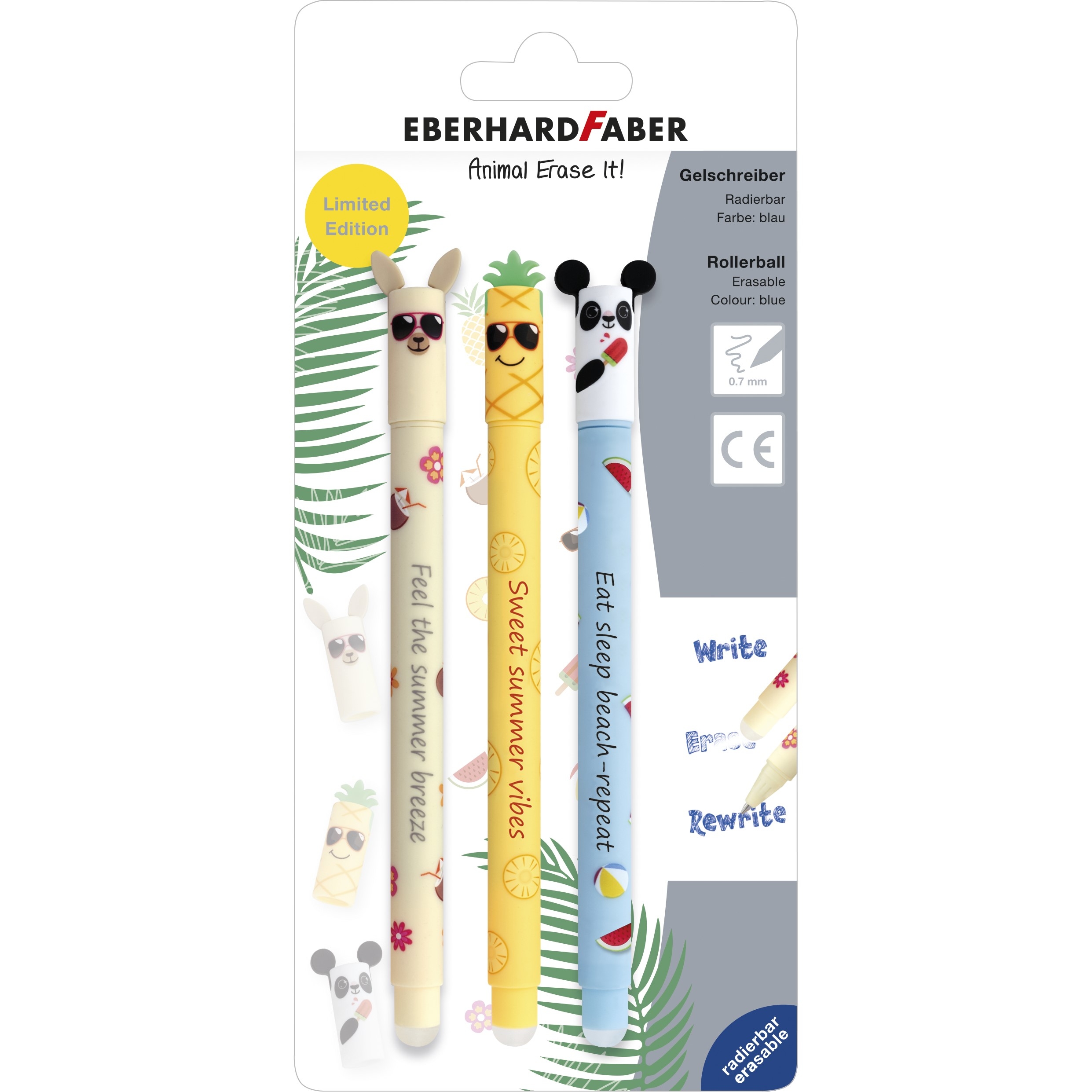 EBERHARD FABER Gelschreiber Erase It 0.7mm 582184 Sommer Edition 3 Stück