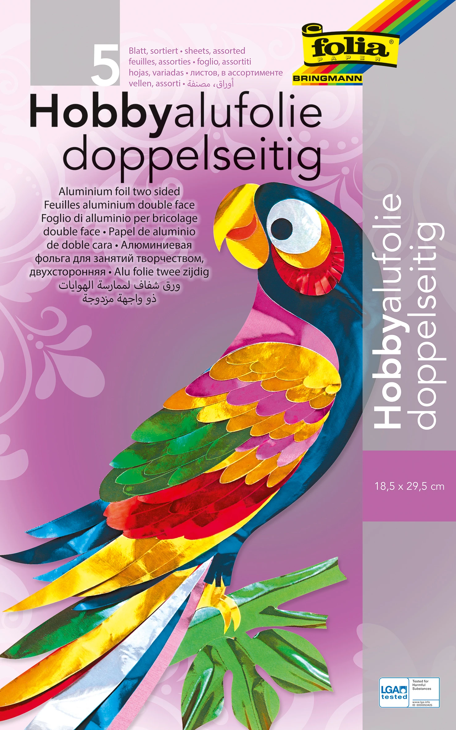 FOLIA Hobbyalufolie 18x29.5cm 500 ass. doppelseitig 5 Blatt