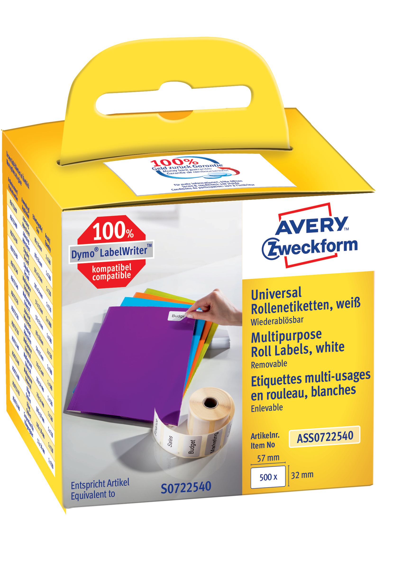 AVERY ZWECKFORM Universal-Etiketten 57x32mm ASS0722540 weiss, Rolle 500 Stück AVERY ZWECKFORM Universal-Etiketten 57x32mm ASS0722540 weiss, Rolle 500 Stück