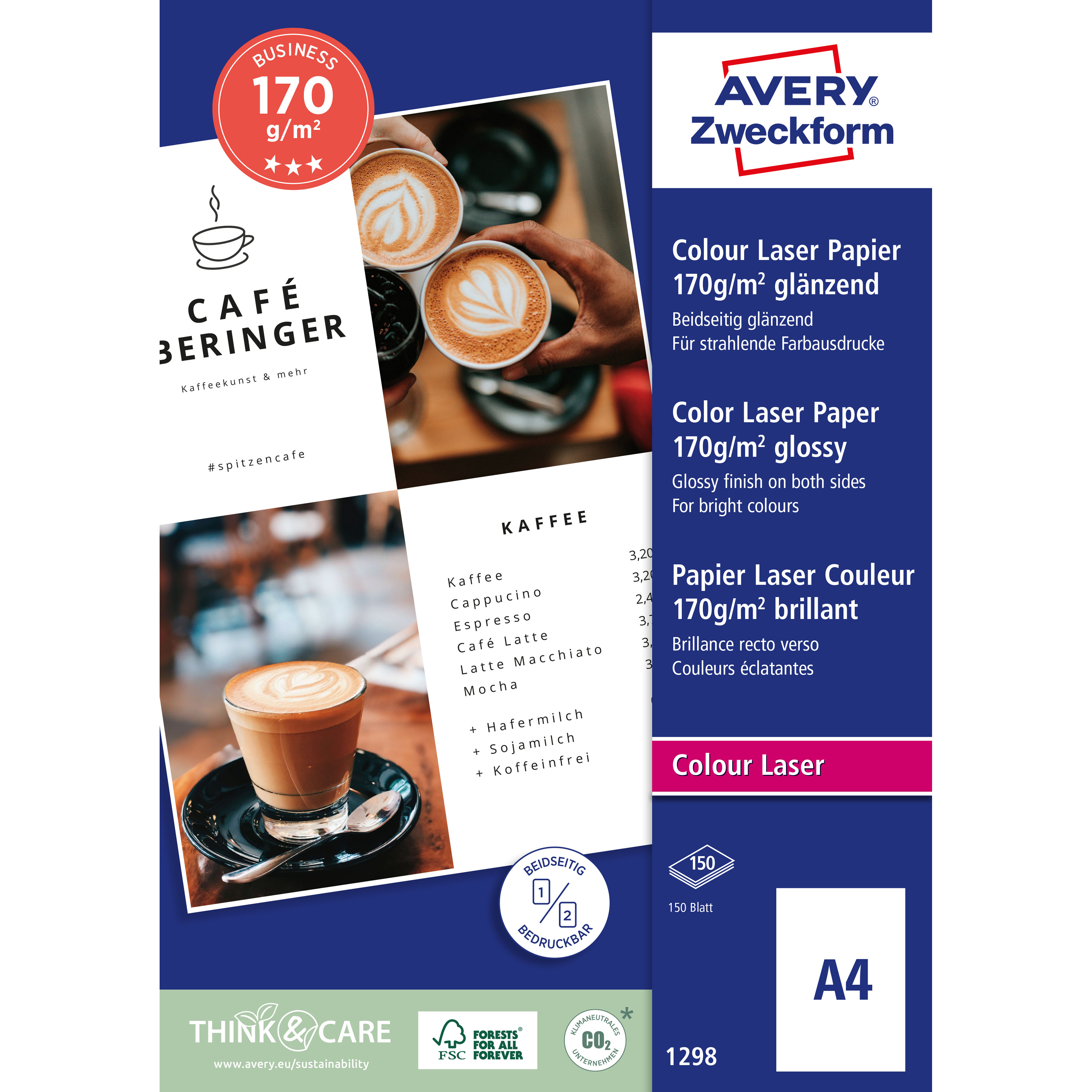 AVERY ZWECKFORM Laser Fotopapier A4 1298 170g, weiss 150 Blatt