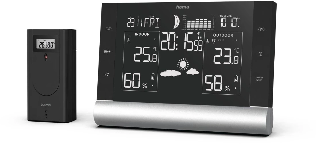 HAMA Wetterstation Black Line Plus 186418 schwarz, mit Sensor