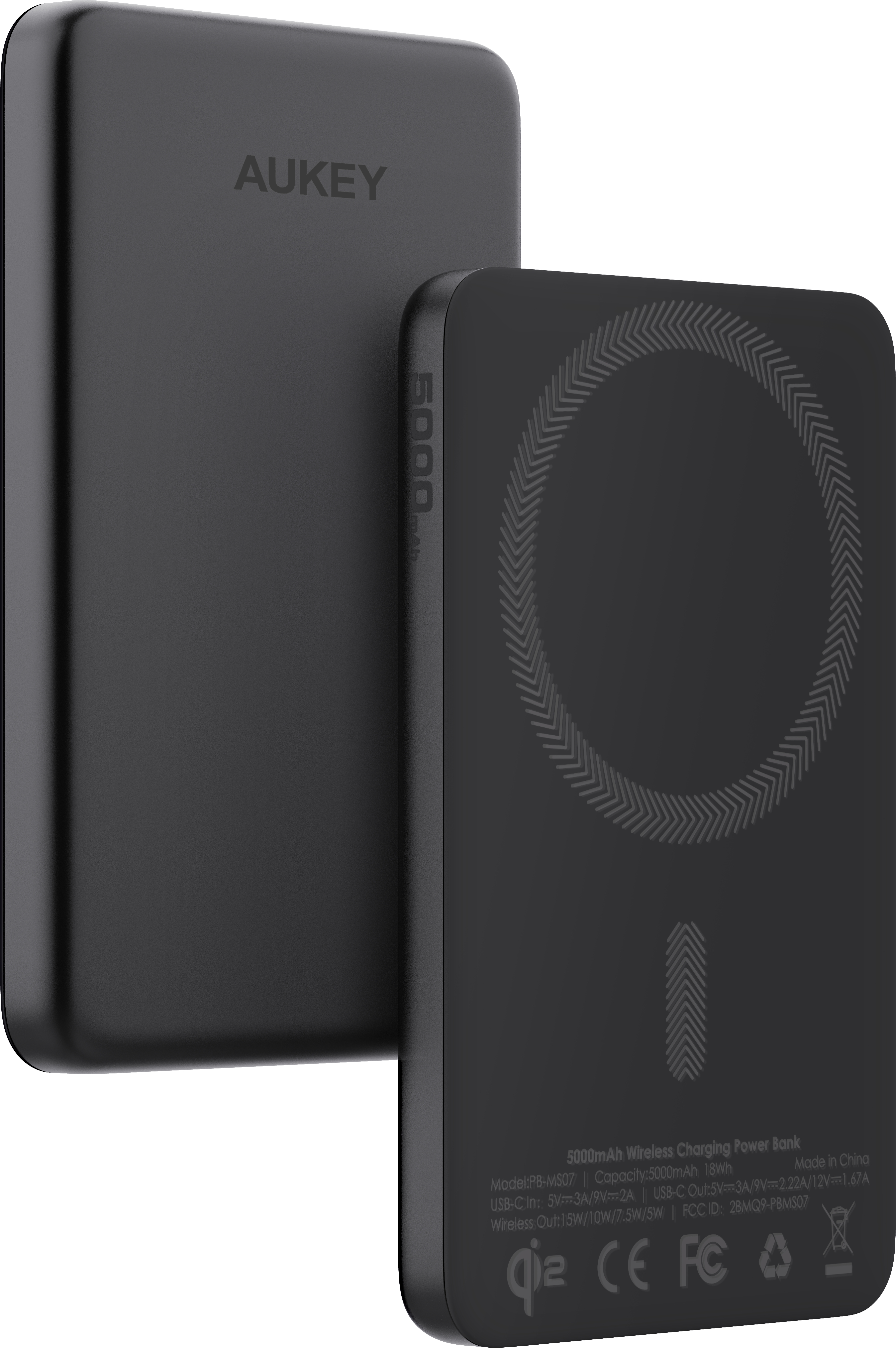 AUKEY MagFusion Slim 5000mAh PB-MS07 BG Powerbank Qi2 Wireless,Black