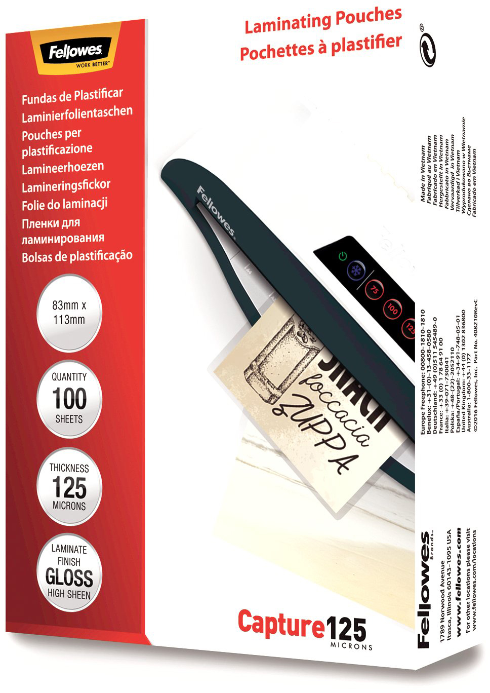 FELLOWES Folientasche 125mic 83x113mm 5307101 glossy 100 Stück