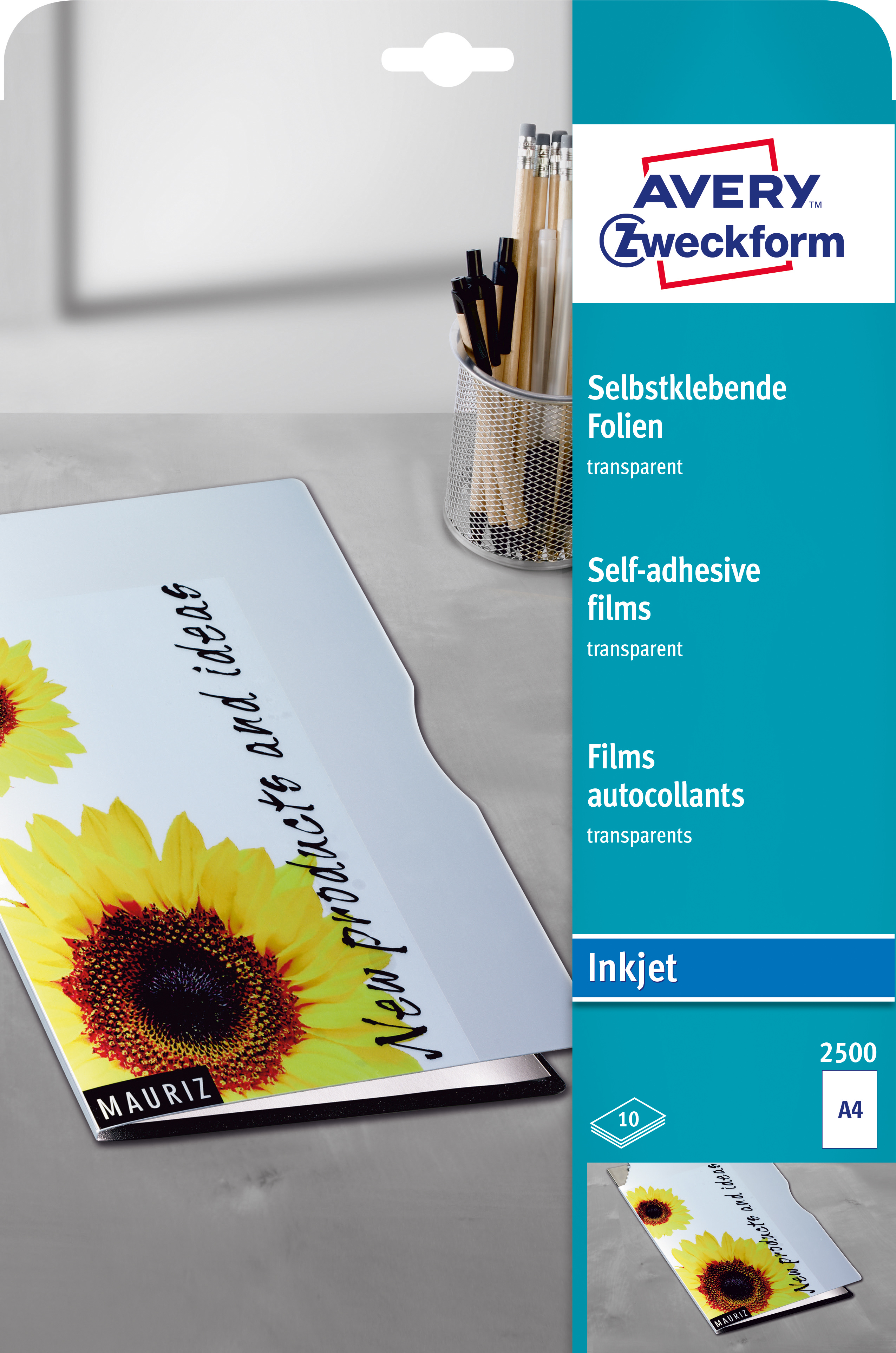 AVERY ZWECKFORM Selbstklebende Folie A4 2500 0.17mm Inkjet 10 Blatt