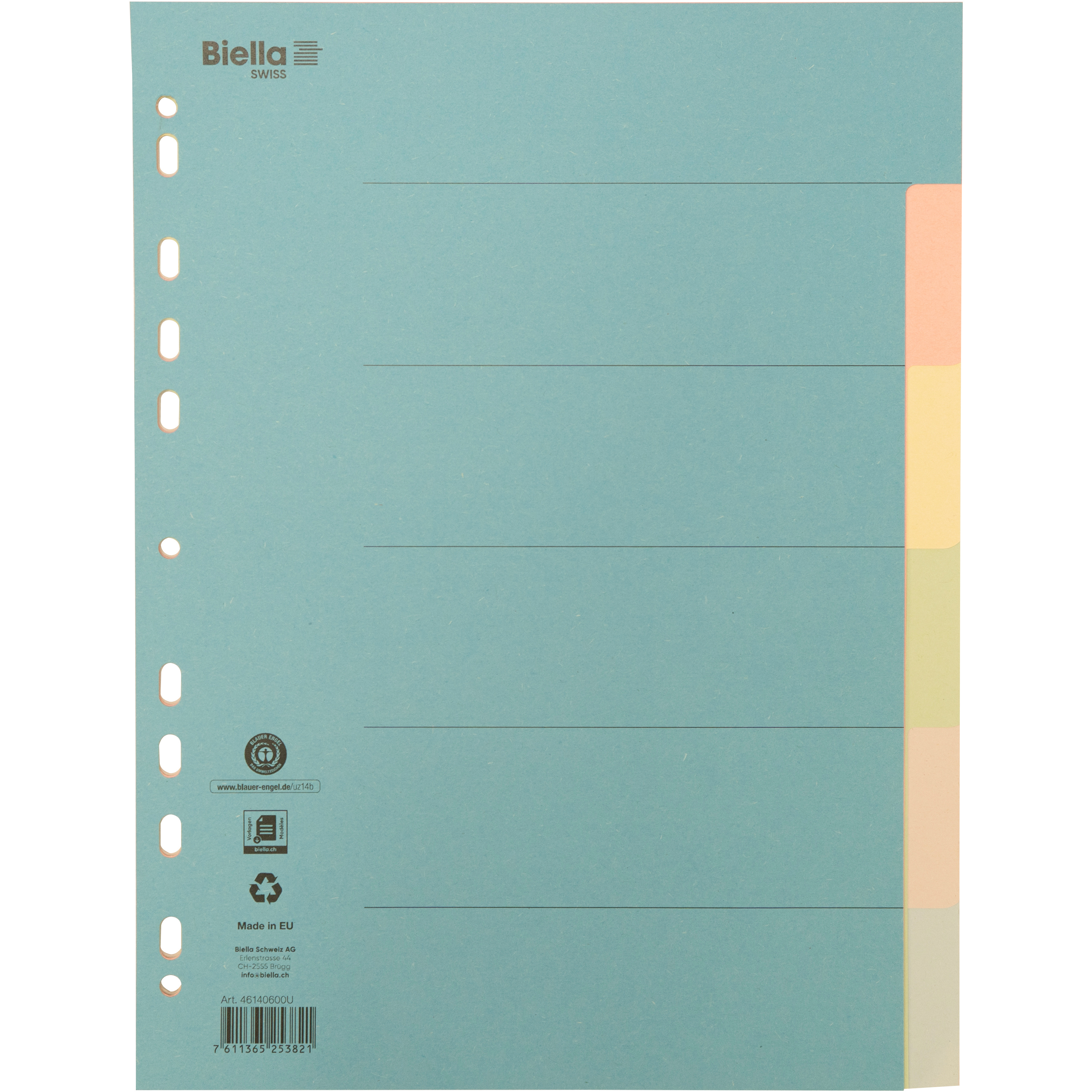 BIELLA Kartonregister A4 46140600U bunt 6-teilig