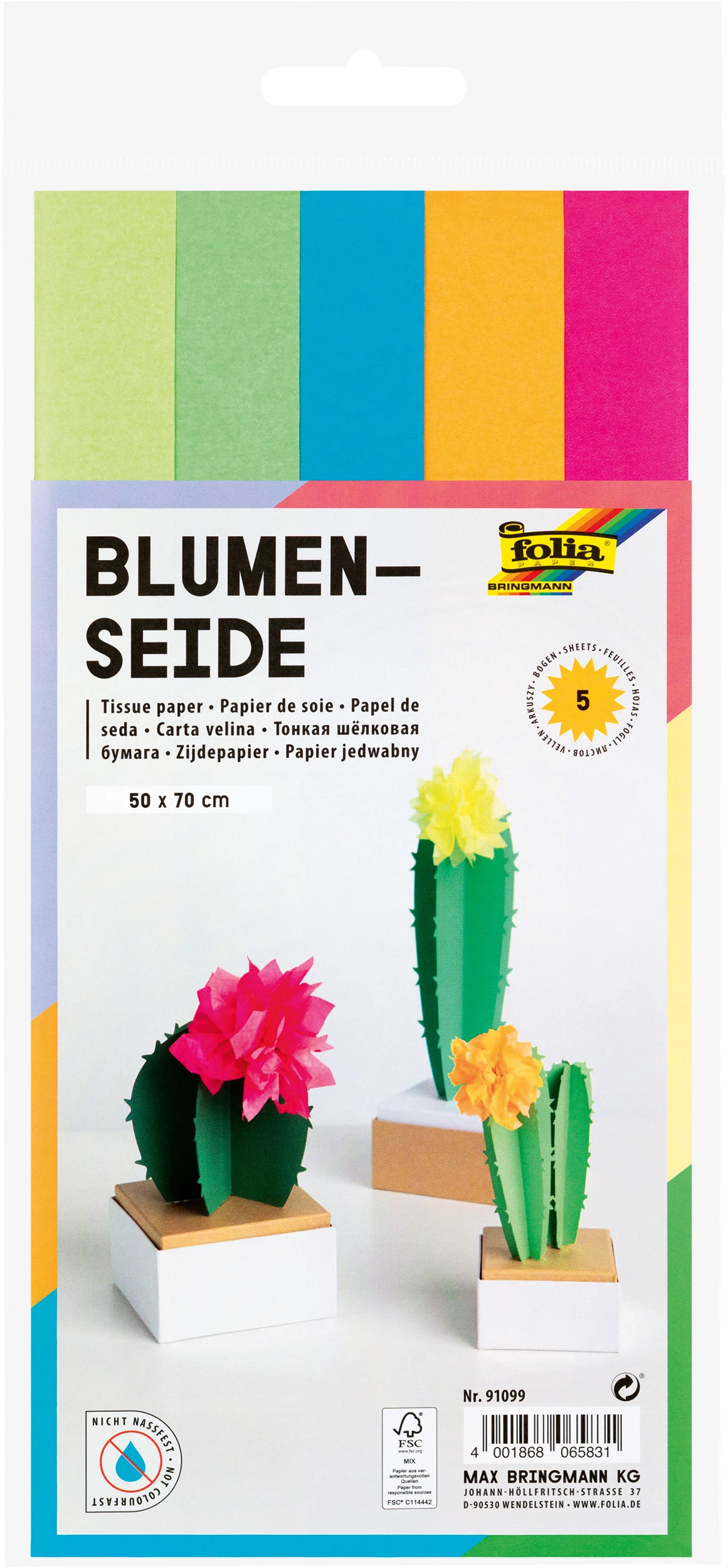 FOLIA Blumenseide 50x70 cm 91099 Neon Mix 5 Bogen
